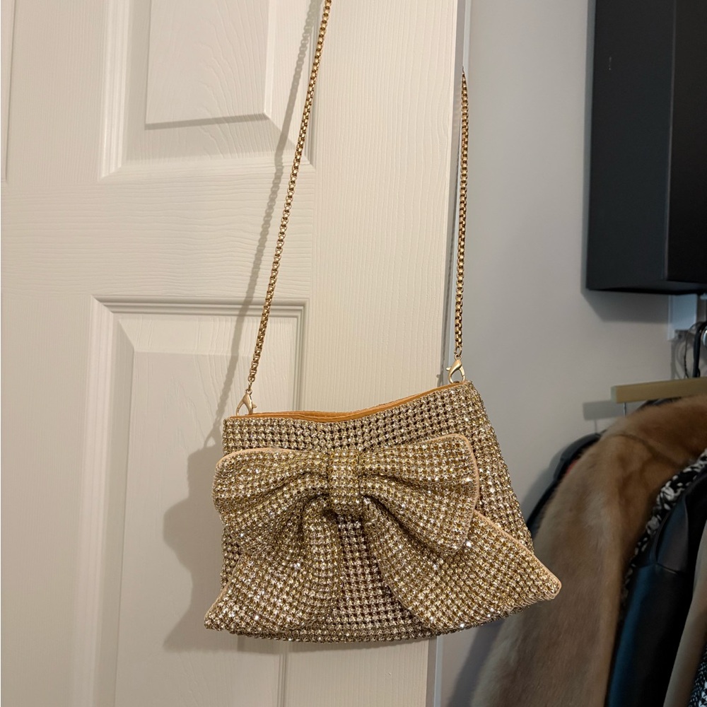 Gold Crystal Bow Shoulder Bag